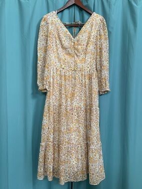 Sincerely Jules Yellow Floral V-Neck Midi Dress